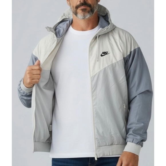 Nike Other - Nike Windrunner Vintage Hooded Windbreaker Nylon Jacket Grey White Mens Size XL